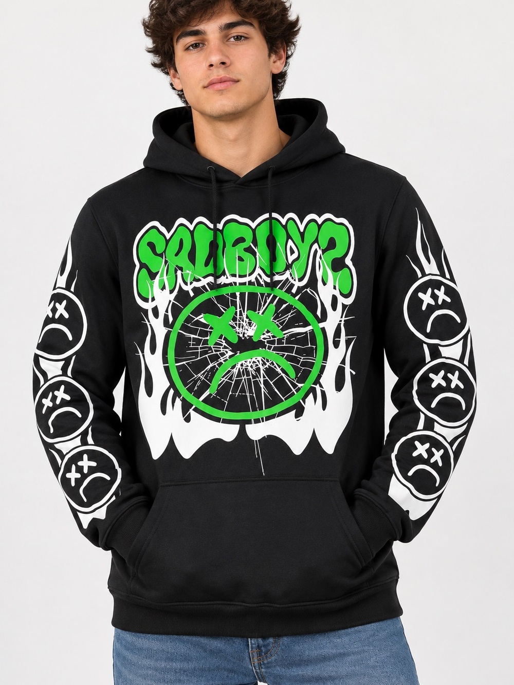 Sad Boyz men’s black Pullover Hoodie Green White graphic Size Small unisex NWT